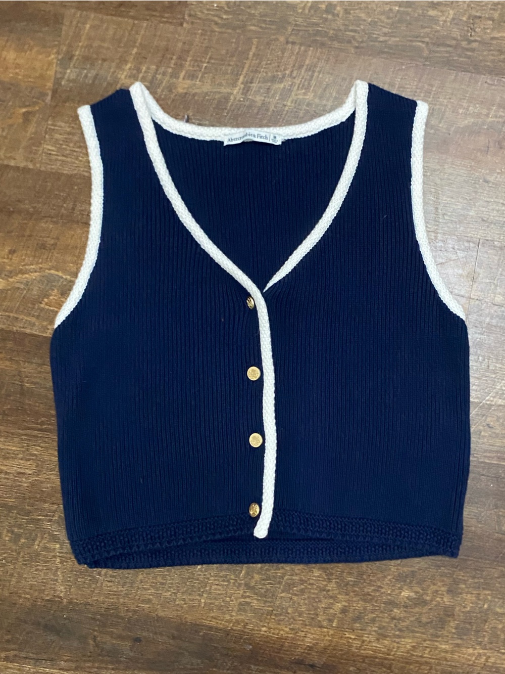 Abercrombie & Fitch Women’s Blue White Knit Button Front V-Neck Vest M